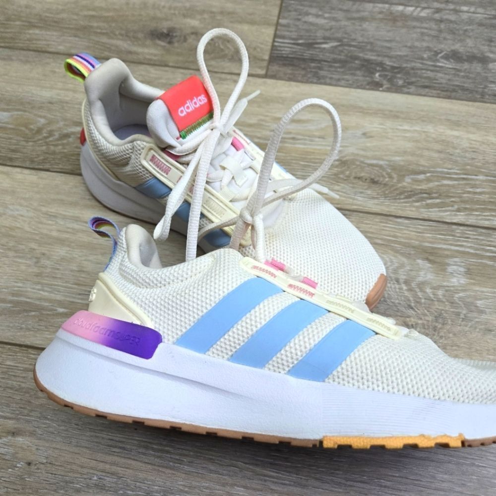 Adidas Women's Racer TR21 GZ1992 Running Shoes - Off White/Multicolor rainbow🌈6 - Picture 10 of 10